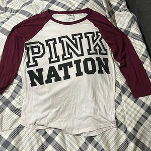 Women’s PINK burgundy quarter sleeve t-shirt